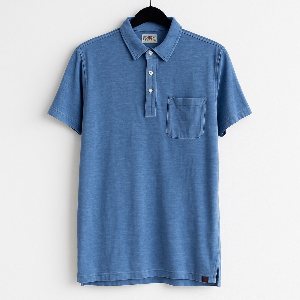 FAHERTY Men’s Indigo Blue Button-Up Shirt – Size Large – Soft Cotton Slub 🌊